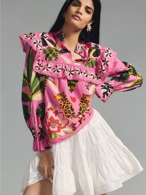 FARM RIO Leopard Forest Pink Blouse